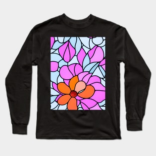 Pink and White Orchid Flower Abstract Art - Stained Glass Long Sleeve T-Shirt